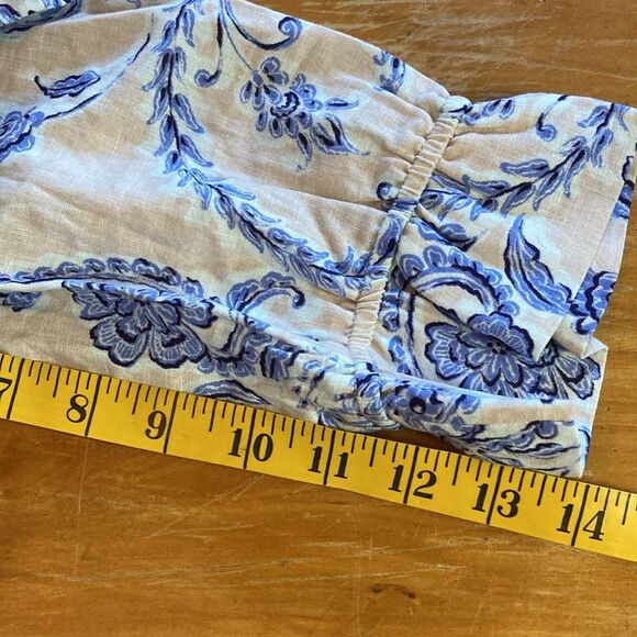 Belle by Kim Gravel True Blue Popover Tan Linen Rayon Blend Collared Blouse M - Picture 6 of 8